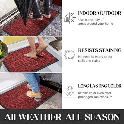 Yimobra Welcome Front Door Mat Outdoor, Heavy Duty Sturdy Non Slip Doormats, Rubber Backing, Low-Profile Entrance Rugs, Absorbent Resist Dirt, Easy Clean Patio Garage Floor Mats, 47X24 Inch, Wine Red