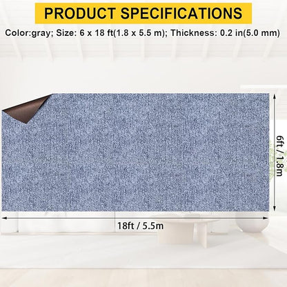 Marine Carpet,6 FT x 18 FT Blue-Gray Indoor Outdoor Carpet 0.2" Thick Boat Carpet with Water-Proof TPE Backing, Non-Slide Outdoor Marine Carpet Roll for Home, Patio, Porch, Deck
