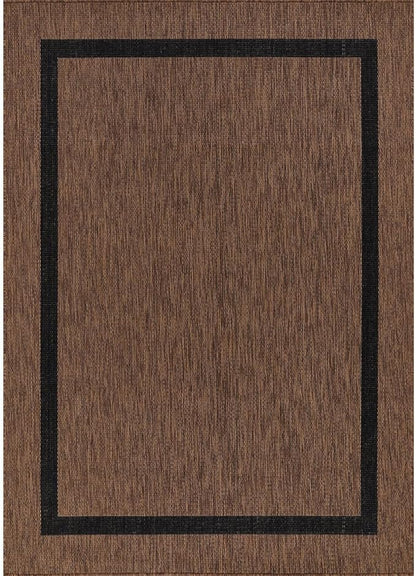 Bordered Outdoor Rug 8x10 Washable Outside Carpet for Indoor Patio Porch Waterproof Easy Cleaning Non Shedding Area Rugs Nut Brown - Black 8 x 10