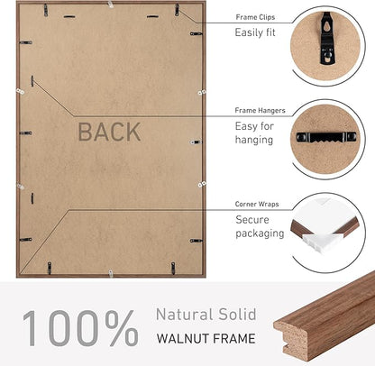 27x40 Poster Frame Natural Solid Walnut Photo Frames with 24x36 Removable Mat Wall Hanging Large Handcrafted Frame with HD Plexiglass Wall and Tabletop Display Large Picture Frame
