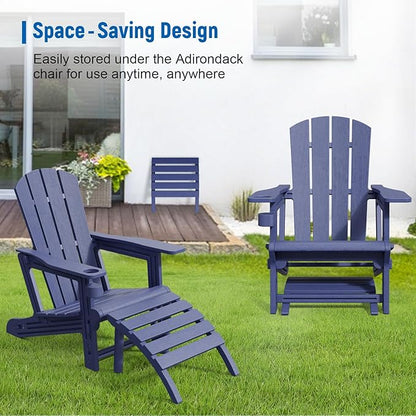 Adirondack Ottoman, HDPE Plastic Adirondack Footstool, All Weather Foot Rest for Adirondack Chair, Outdoor Footrest for Patio,Backyard, Lawn, Fire Pits, Navy Blue