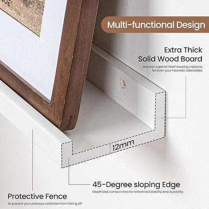 Picture Ledge Shelf, Solid Pine Wood Floating Shelves Set of 4, 16 Inches Nursery Book Shelves for Toys Storage, Kids Bookshelf Wall Mounted for Living Room Decor Photo Frames, White