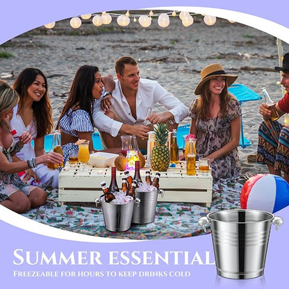 Amyhill 8 Pack Stainless Steel Ice Bucket 5.3 Quart/ 5 Liter with Handle Large Insulated Champagne Buckets Beer Bucket for Cocktail Bar Wine Parties Chilling Wine Champagne Home(Silver)