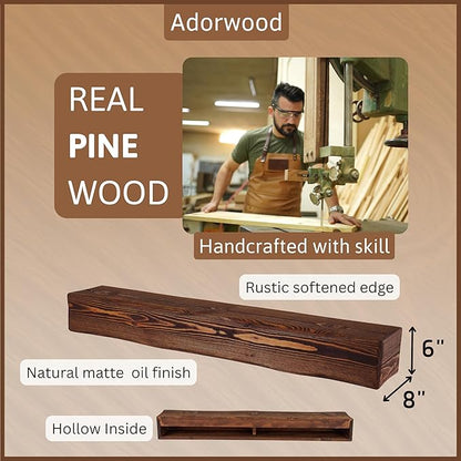 Handmade Fireplace Mantel Shelf 48", Extra Wide Rustic Wood Mantles for Over Fireplace, Wall Mounted Floating Mantel Shelves for Living Room Decor (Light Walnut, 48Lx6Hx8D)
