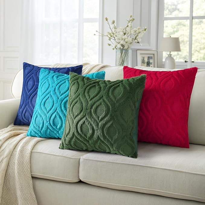 decorUhome Throw Pillow Covers 16x16 Inch Set of 2, Soft Plush Decorative Faux Fur Forest Elf Solid Couch Pillow Covers, Accent Farmhouse Neutral Square Euro Pillow Cases for Sofa Bed Living Room