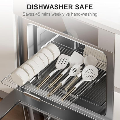 OOU Silicone Kitchen Cooking Utensils Set, 446°F Heat Resistant Kitchen Tool Set with Magnetic Wall Mounted Holder, 6 pcs Spatula Set with Stainless Steel Handle, Dishwasher Safe
