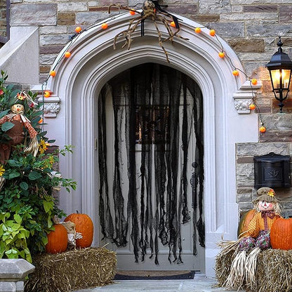 Sfcddtlg 4 Pcs Halloween Black Doorway Curtain- 65 x 39 Inch Creepy Door Curtain Decorations- Scary Spooky Cloth for Halloween Party Haunted House Decoration