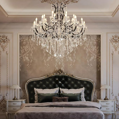 Large Black Crystal Chandelier Light Fixtures, 24 Lights Modern Crystal Chandeliers for Hotel, Lobby, Foyer, Entryway Hall, Staircase High Ceiling 50'' Chandelier 2 Layers