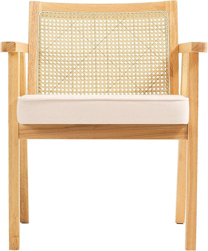 VEVOR Mid Century Modern Rattan Chair, Upholstered Velvet Accent Chair with Rattan Back, Retro Living Room Chair for Living Room, Bedroom, Reading Room, and Office, Beige
