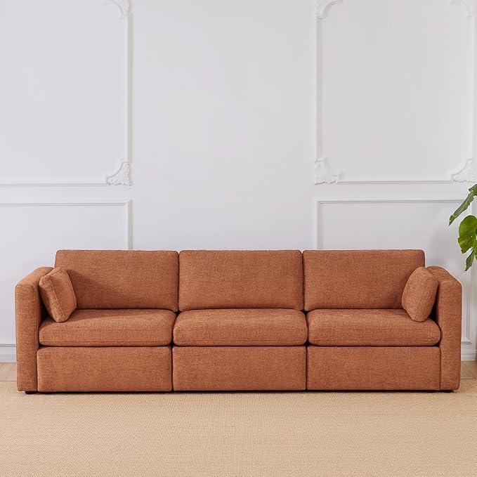 CHITA Oversized Modular Sectional Convertible Fabric Sofa Set, FSC Certified Extra Large Sectional Deep Seat Couch for Living Room,112 inch Width, 3 Seat Modern Modular Sofa, Terracotta