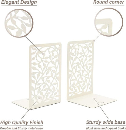CNK Book Ends Bookends for Decorative Books Holder Bookend Shelves End Hold Heavy Duty Holders Stoppers Metal Stopper Cute Boho Bookshelf Holds Cookbook Office Home Set of 4 Bookends Pair White
