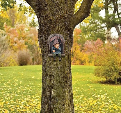 Whimsical Fairy Garden Gnome Statue, Tree Faces Decor Outdoor -5.9 Inch, Funny Garden Tree Decoration,Ideal Patio Yard Lawn Porch Decoration