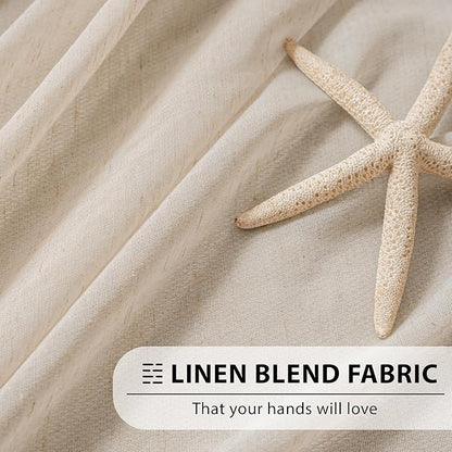 FMFUNCTEX Linen Sheer Curtains for Bedroom, Taupe Curtains 96 inches Long for Living Room, Brown Farmhouse French Flax Blend Window Draperies, Rod Pocket 2 Panels Set