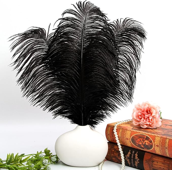 THARAHT Black Ostrich Feathers 12pcs Large Natural Bulk 12-14Inch 30cm-35cm for Wedding Party Centerpieces Halloween and Home Decoration Feathers