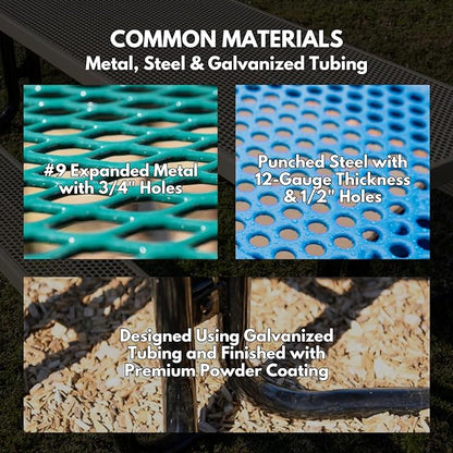 Heavy-Duty Portable Outdoor Picnic Table with Umbrella Hole, Expanded Metal Patio Dining Furniture Made in America (46" Round Top, Textured Green)