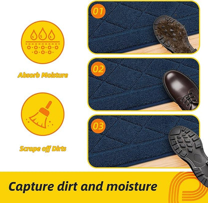 JSEI Dirt Trapper Door Mat 20"x32", Non-Slip Washable Entryway Mats, Dog Door Mat, Stain Resistant and Absorbent Floor Mats, Low Profile Welcome Mat for Front Back Door, Navy Blue