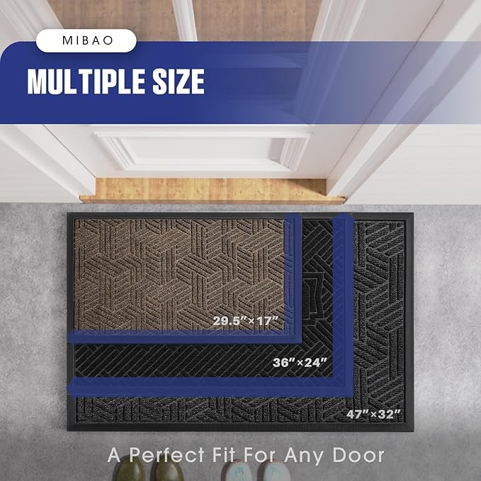 Mibao Front Door Mat Outside Entrance, Durable Outdoor Indoor Mat, Low Profile Heavy Duty Doormat, Non-Slip, Traps Dirt and Moisture, Easy Clean Patio Porch Entryway Mat, 17" x 29.5", Grey