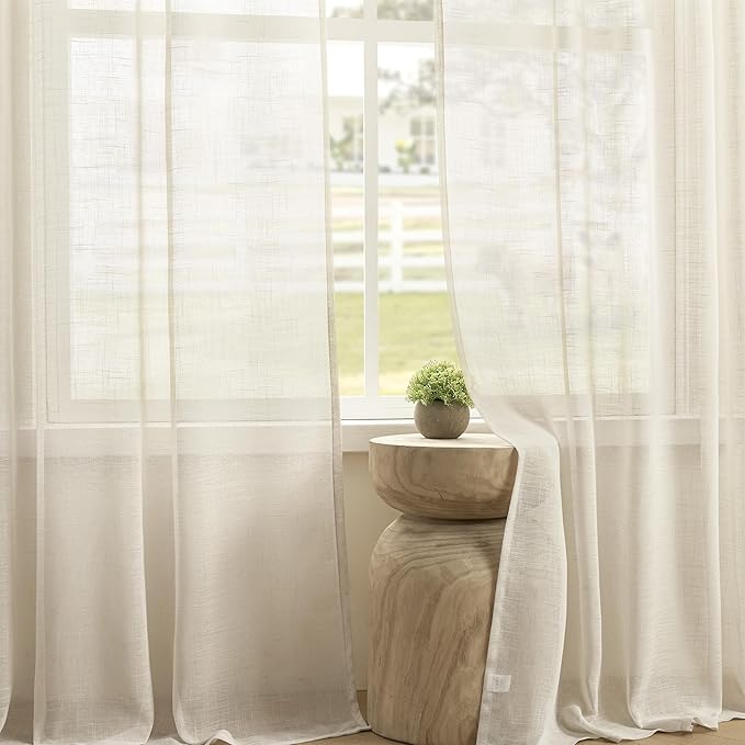 Joydeco Sheer Curtains 84 Inches Long, White Curtains for Living Room 2 Panels Set, Linen Curtains Window Privacy Assured with Light Filtering(W52 x L84 Inch,Linen)
