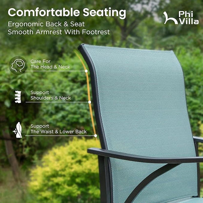 PHI VILLA 7 Piece Outdoor Bar Dining Set, High Top Patio Table and Chairs with 6 Swivel Teal Bar Stools & 40" Rectangle Metal Bar Table for Garden, Yard and Deck