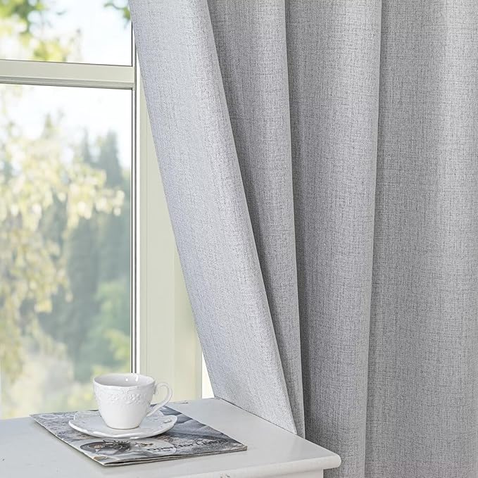 Blackout Curtains 96 Inches Long 2 Panels Set, 100% Black Out Textured Thermal Curtains, Grommet Light Blocking Drapes for Living Room Bedroom Luxury Decor(52W × 96L inch, Greyish White)
