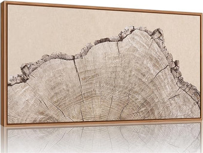 SIGNINART Large Tree Ring Framed Canvas Wall Art, Rustic Beige Wooden Wall Decor, Neutral Nature Wood Stump Artwork, Modern Art Prints for Bedroom Living Room Office 20"x40"