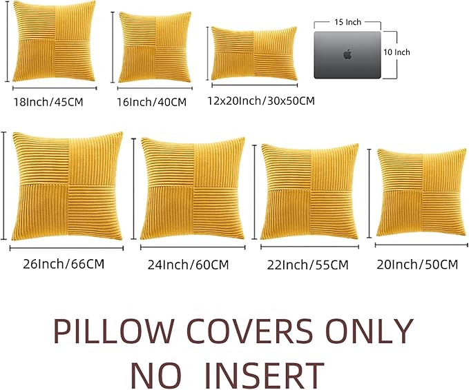 Fancy Homi 2 Packs Gold Yellow Lumbar Decorative Throw Pillow Covers 12x20 Inch for Couch Bed Sofa, Rustic Farmhouse Boho Spring Home Decor, Soft Striped Corduroy Rectangle Accent Cushion Case 30x50cm