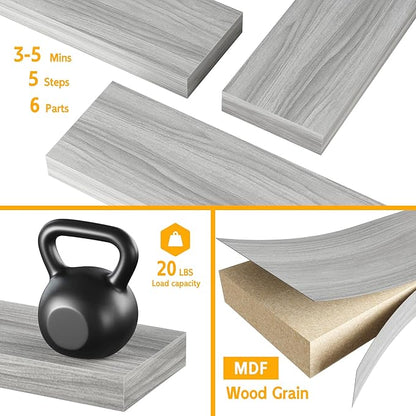 BAMEOS Floating Shelves,40 in W x 8in D Wall Mounted Wooden Shelves with Invisible Brackets Set of 3, Hanging Wall Shelves Decoration for Bedroom, Bathroom, Living Room and Kitchen