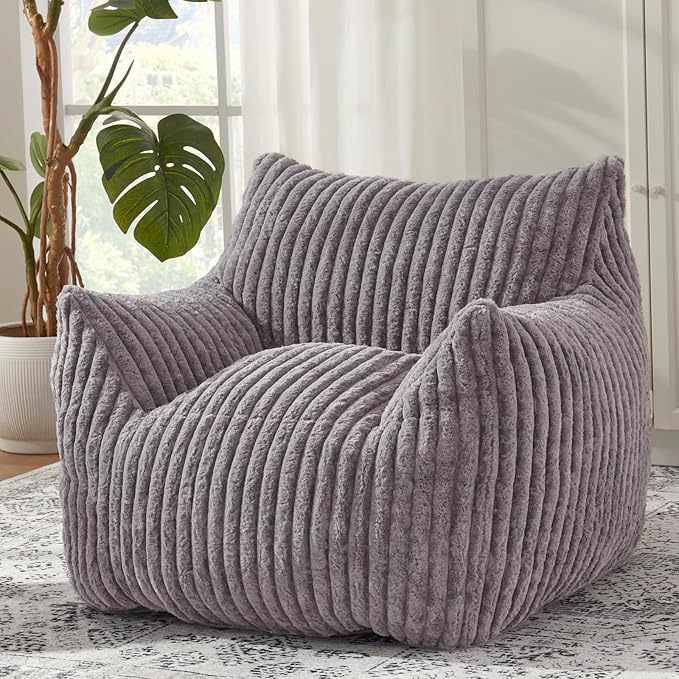 Giant Bean Bag Chairs for Adults with Filling Plush Fluffy Bean Bag Chairs for Teens with Armrests Comfy BeanBag Lazy Couch Sofa Chair for Bedroom Living Room Reading (Dark Gray2, M-for Teens/Adults)