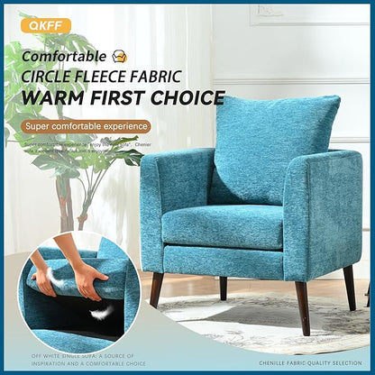 Barrel Accent Chair with Back Pillow, Large Upholstered Armchair with Solid Wood Legs Modern Reading Chairs for Living Room Bedroom
