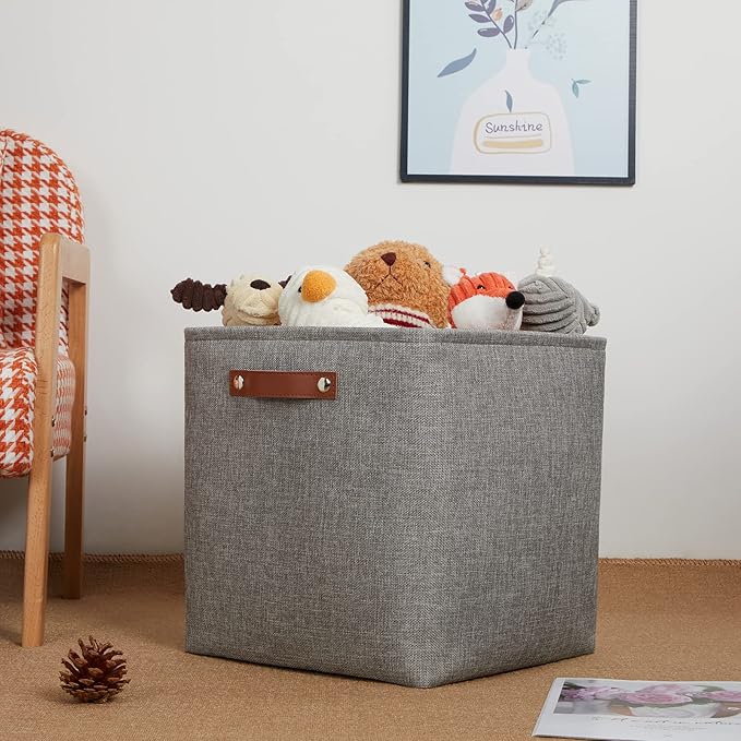 DULLEMELO Cube Storage Boxes,13 inch Fabric Baskets Closet Storage Bins for Home Organization and Storage,Stackale Gift Baskets Empty for Nursery Clothes Toys Kids Storage(Grey)