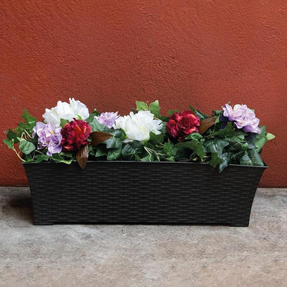 Elly Décor Set of 2 18x8 Rectangular Modern, Resistant and Self Watering Planter with Rattan-Like Finish, 18", Gray