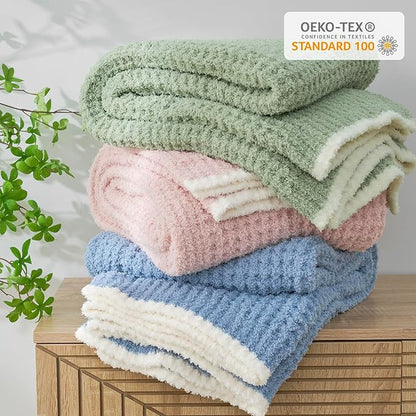 Snuggle Sac Blue Waffle Bedding Blankets Queen Size 90x90 inches, Reversible Microfiber Fluffy Fuzzy Soft Throw Cozy Knit Blanket for Women Mothers Birthday Gifts