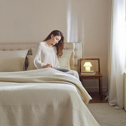 MarCielo 3-Piece 100% Cotton Oversized Bedspread Lightweight Quilt Coverlet Embroidery Farmhouse Bedding Set (TG Yellowish Beige, Oversized King (118"x106"))