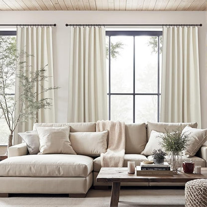 DANCURTON Linen Blackout Back Tab Curtains for Bedroom Windows Linen Colored 52 Inch Wide by 92 Inch Length 2 Panels