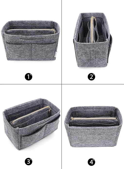 LEXSION Felt Purse Bag Organizer Insert with zipper Bag Tote Shaper Fit Speedy Neverful PM MM