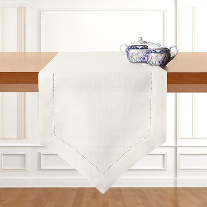 D'Moksha Homes Ivory Linen Table Runner 120 Inches Long - 100% Pure Linen Diamond Table Runner 14 x 120 Inch for Dining, Fall and Halloween - Machine Washable
