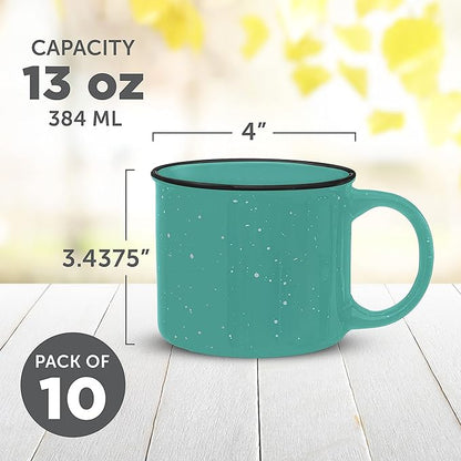 DISCOUNT PROMOS Ceramic Campfire Coffee Mugs 13 oz. Set of 10, Bulk Pack - Perfect for Tea, Espresso, Cappuccino, Hot Cocoa - Mint