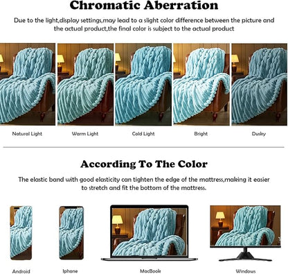 NEWCOSPLAY Faux Fur Throw Blanket Blue 3D Ribbed Plush Thick Warm Blanket for Couch Sofa Bed 850GSM (Blue Ribbed, Throw(50"x60"))