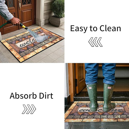Door Mat Welcome Mat, Heavy Duty Door Mat 23.6 x 35.4 Inch Front Door Mat Rug Doormat for Outdoor Entrance Home Non-Slip Rubber Rug for Front Door, Outside, Entryway, Patio (Brown Welcome)
