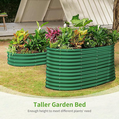 Land Guard 8x4x3ft Oval Galvanized Raised Garden Beds, Large-Capacity Metal Planter Box Outdoor, Durable Deep Raised Garden Bed 3ft Tall, Raised Beds for Gardening Vegetables, Forest Green