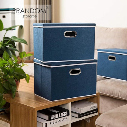 PRANDOM Large Collapsible Storage Bin with Lid [1-Pack] Fabric Foldable Storage Box Organizer Container Basket Cube with Cover for Home Bedroom Closet Office Nursery Royal Blue(17.7x11.8x11.8)