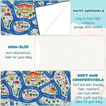 Kids Carpet Playmat Rug Player Car Rug,City Life Traffic Road Map Mat Educational Game Area Rug for Toddler Children Playroom Classroom Bedroom (Blue,6 x 9 ft)