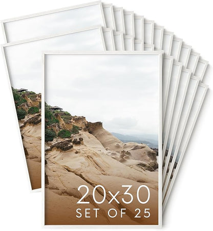 Haus and Hues 20x30 White Oak Wood Picture Frames Set of 25 - Premium Bulk Picture Frames 20x30 Bundle - Elegant Gallery Wall Frame Set for Posters, Art Display - Ideal for Wall Decor in Home & Office