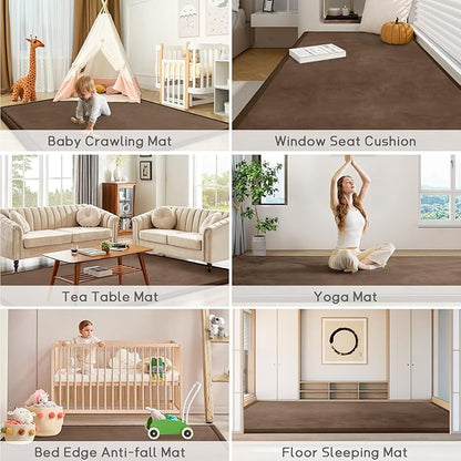 Baby Play Mat for Floor Tummy Time Mat Nursery Muscle Area Playroom Rug Tatami 79"x138" Memory Foam 1.3" Thick Crawling For Babies,Toddlers, Infants, Kids,Floor,Coffee