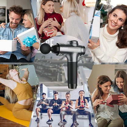RAEMAO Massage Gun, Handheld Electric Deep Tissue Muscle Massager for Athletes for Pain Relief Attaching 8 Replacement Heads, Percussion Massager with 10 Speeds, Father's Day Gifts, Grey
