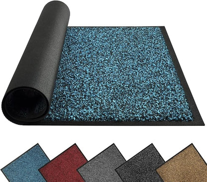 Mibao Front Door Mat, Dirt Trapper Welcome Mat for Outdoor Indoor, Non-Slip Waterproof Doormat, Durable Machine Washable Low Profile Entry Rug for Back Door Outside Patio Porch, 36" x 24", Blue