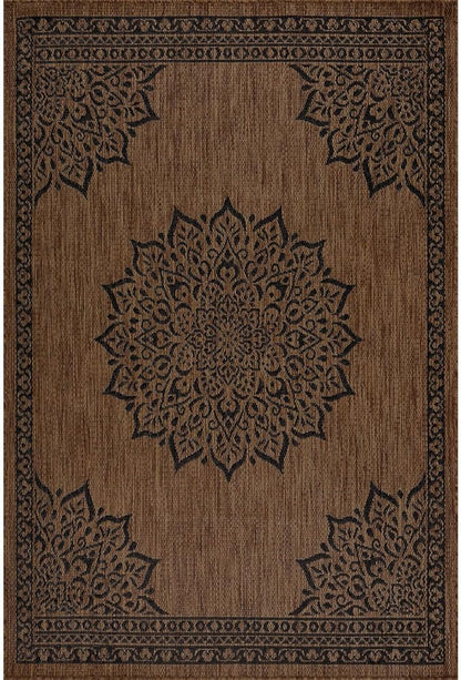CAMILSON Outdoor Rug, 5x7 Medallion Nut Brown Black Modern Area Rugs for Indoor and Outdoor Patios, Kitchen and Hallway Mats, Washable Porch Deck Outside Carpet (Medallion Nut Brown Black, 5 x 7)