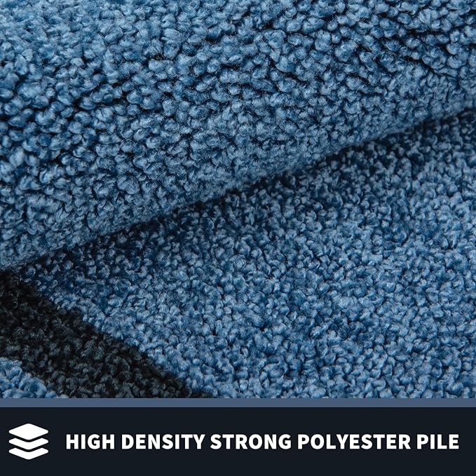 PURRUGS Dirt Trapping Door Mat 24" x 84", Non-Slip/Skid Machine Washable Entryway Rug, Shoes Scraper, Area Rug, Super Absorbent Welcome Mat for Muddy Wet Shoes and Paws, Light Blue & Navy