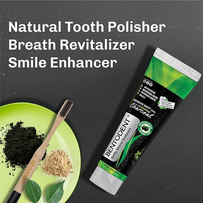 BENTODENT Fluoride Free Organic Charcoal Toothpaste with Bentonite Clay for Teeth Whitening- Natural Sensitive Teeth Whitening Toothpaste, Vegan, Travel