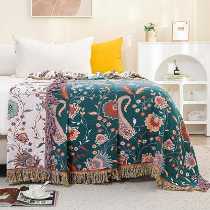 Boho Large Cotton Throw Blanket 80''x90'',Ultra Soft Rustic Quilt,Sofa Throw Cover with Tassels,Farmhouse Lightweight Knitted Throw for Bed,Travel,Couch,Home Decor